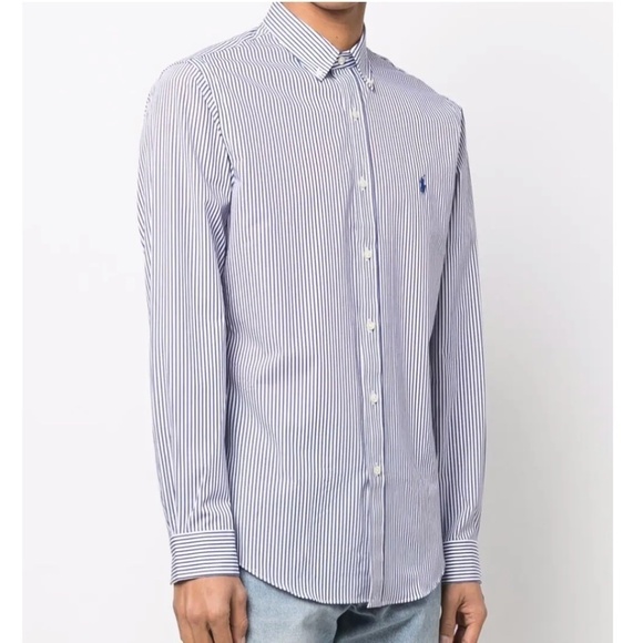 Ralph Lauren Blue Label Button down shirt Stripe Blue/White/Navy Size 16 34/35 - Picture 2 of 14
